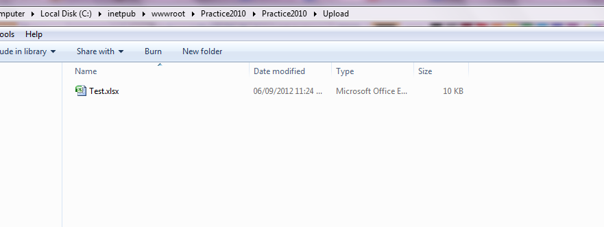 Excel file after uploading to the folder using ASP.NET