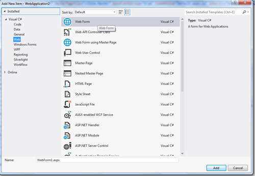 How to Add New Item in Visual studio 2012 Project