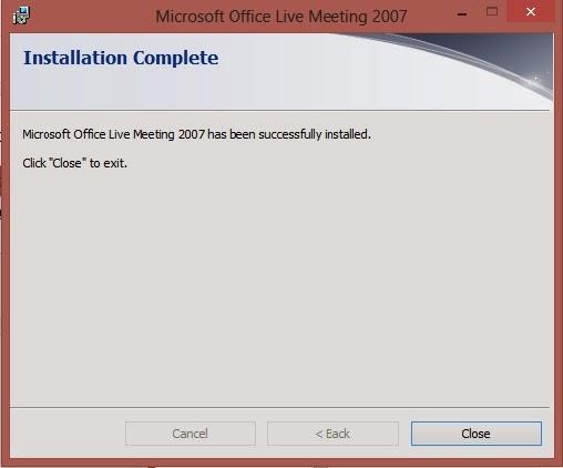 Completion of Installation - Microsoft Live Meeting